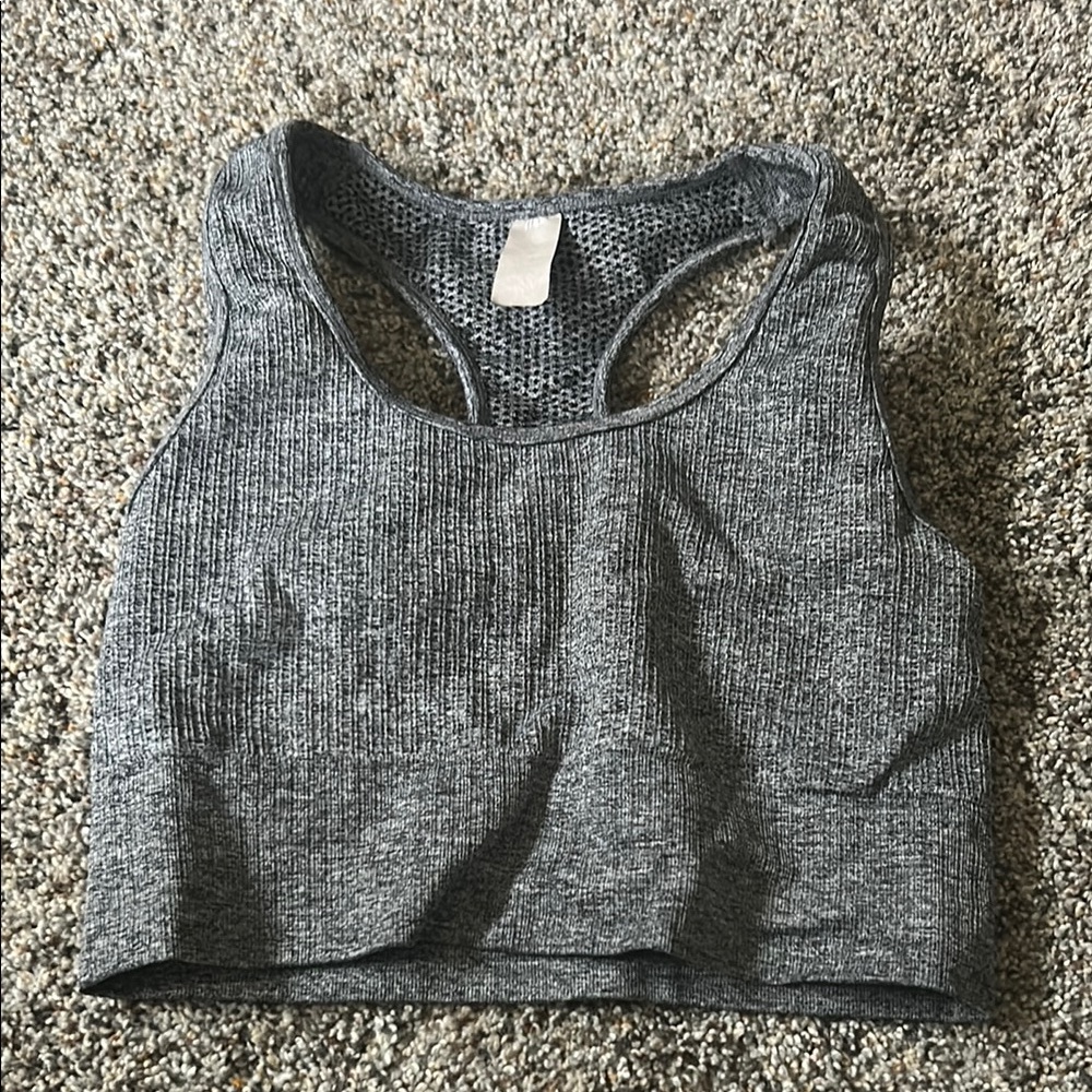 Gray Ribbed Sports Bra